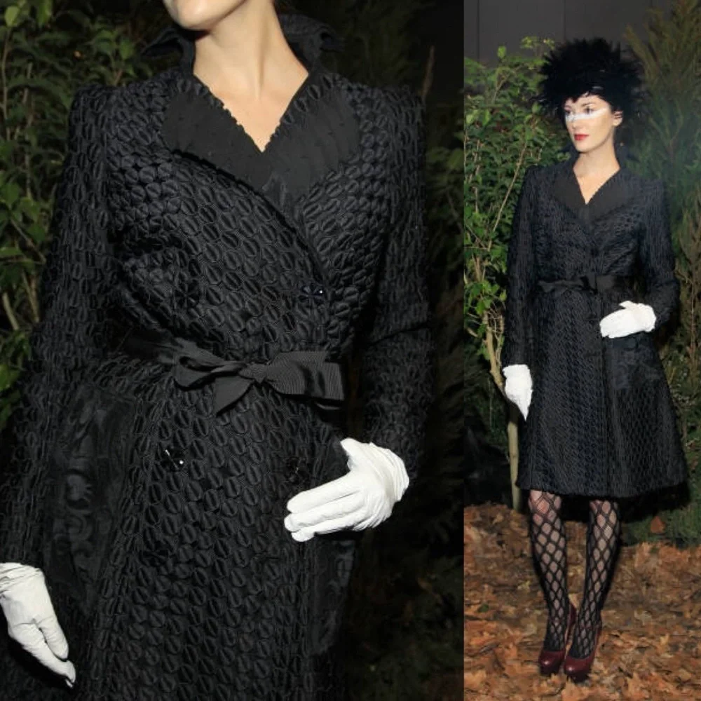 Byron Lars Beauty Mark Rare Textured A-Line Statement Coat with Waist Belt Sz 6